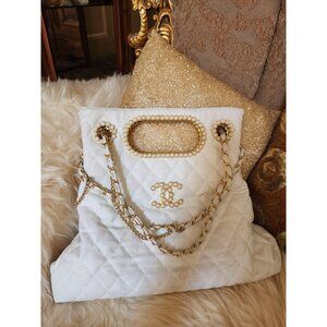 RARE Luxurious elegant Lady Pearl Gold Chains Runway Gorgeous Evening Wedding ba